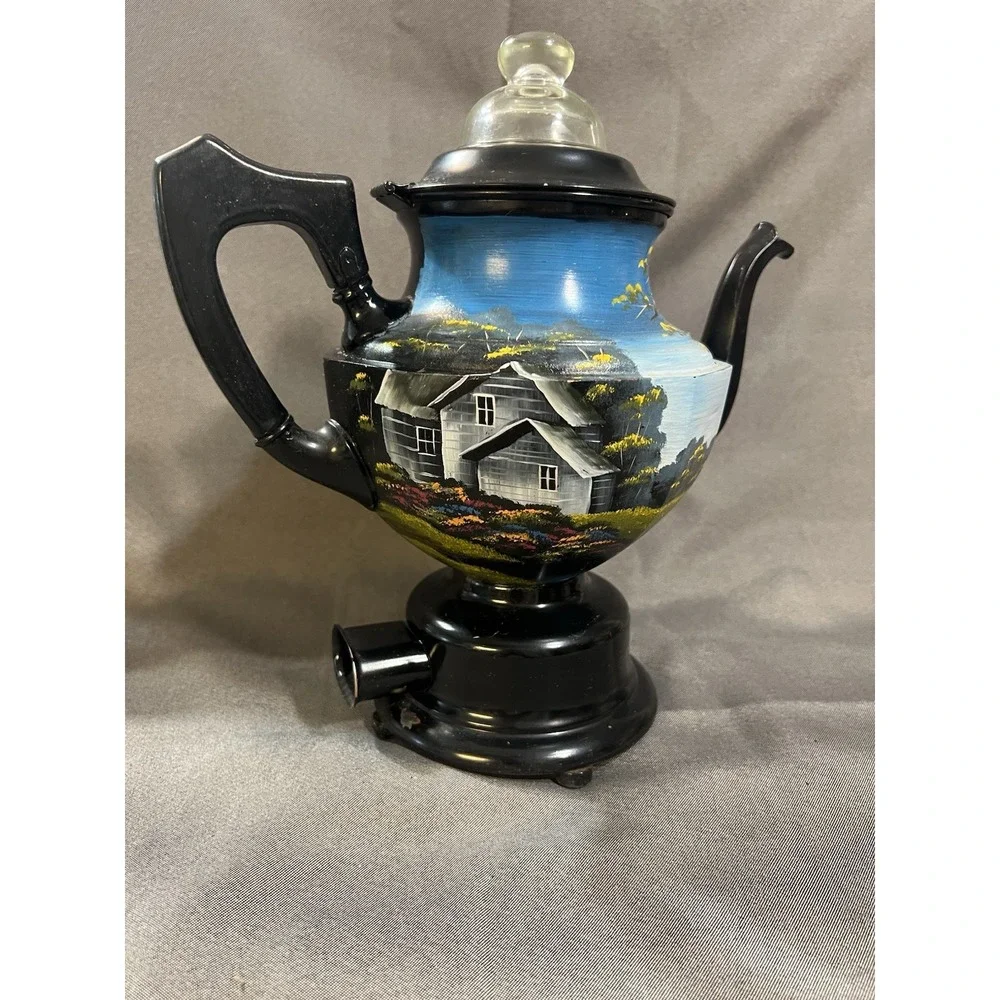 VTG SAMOVAR POT BEAUTIFUL SCENE ‎ DECOR NO PLUG (2519)